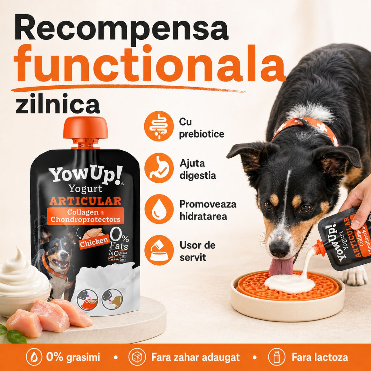 YOWUP! Yogurt Articular, XS-XL, Pui, recompense funcționale câini, sistem articular, (topping), 115g - imagine 5
